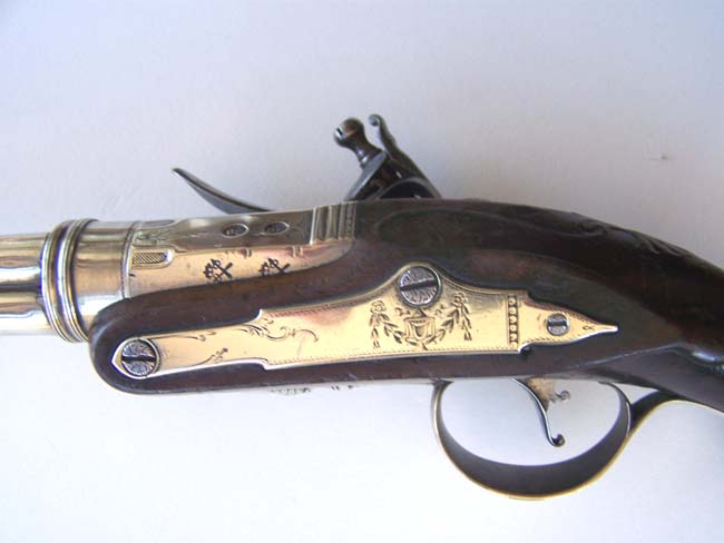 An EXCEPTIONALLY RARE  British Flintlock 'Paktong' Mounted Four Barrelled Naval Volley Pistol circa 1775 — image 3